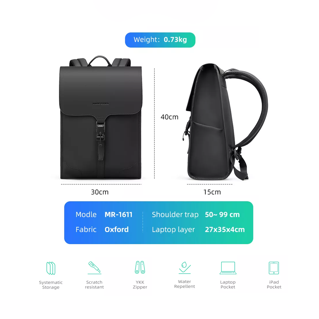 Mark Ryden MR1611 Backpack Bag Laptop 15.6" - BLACK
