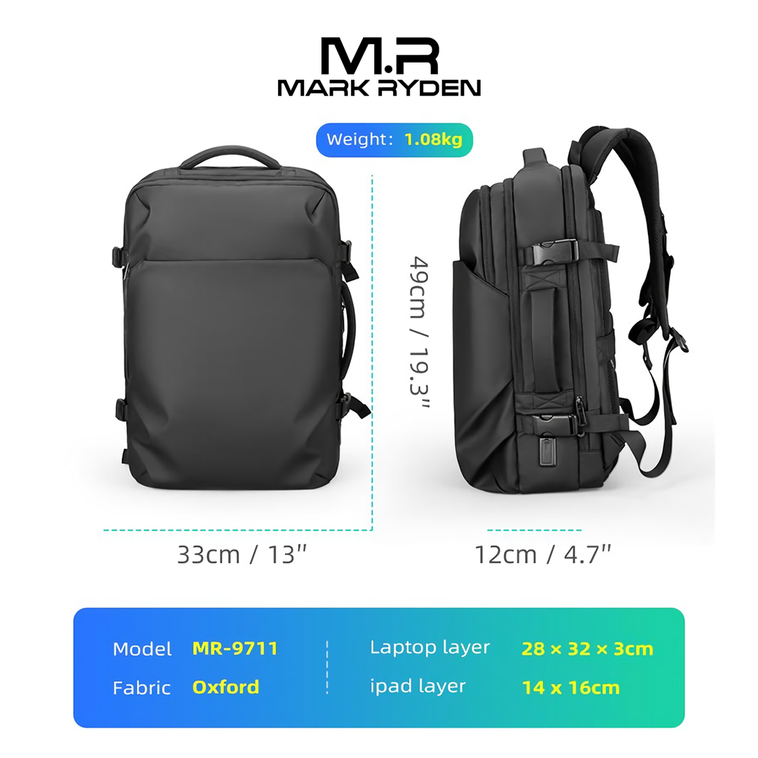 Mark Ryden MR9711 Backpack Bag USB Laptop 17" - BLACK