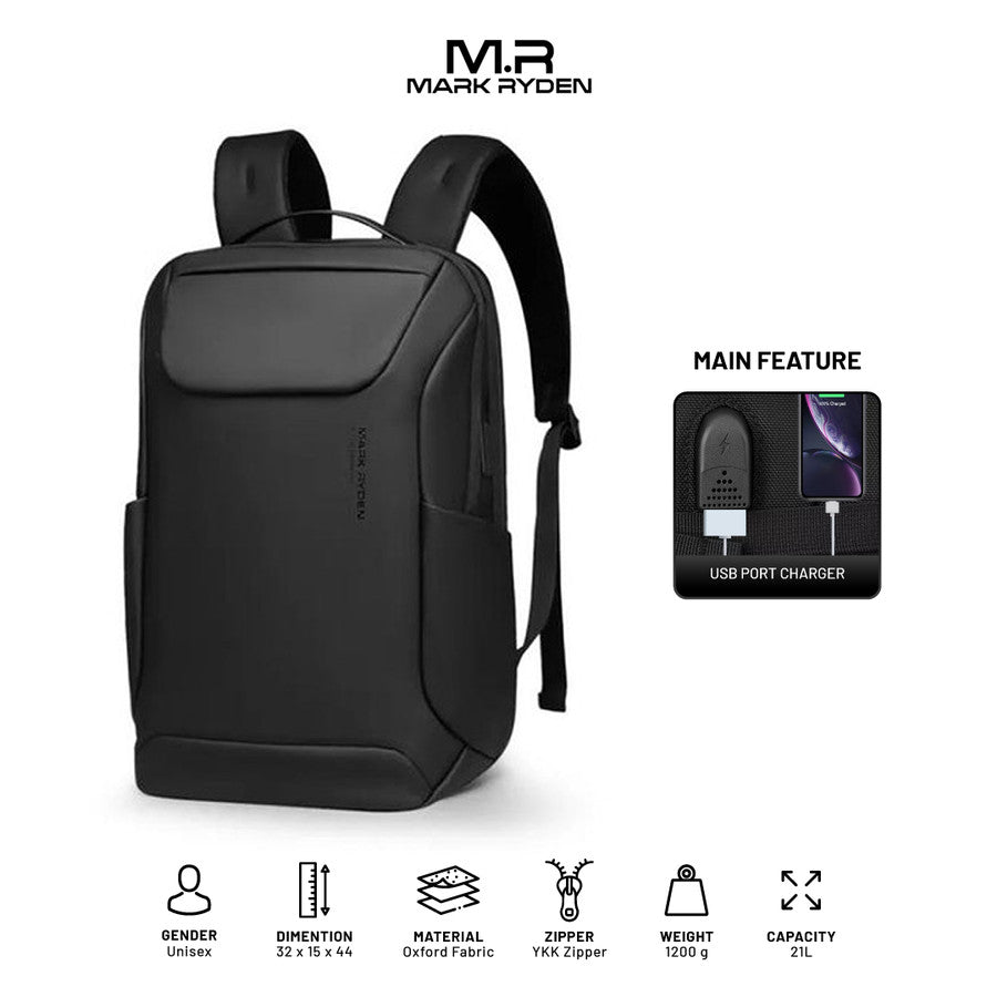 Mark Ryden MR9111X Backpack Bag USB Laptop 15.6" - BLACK
